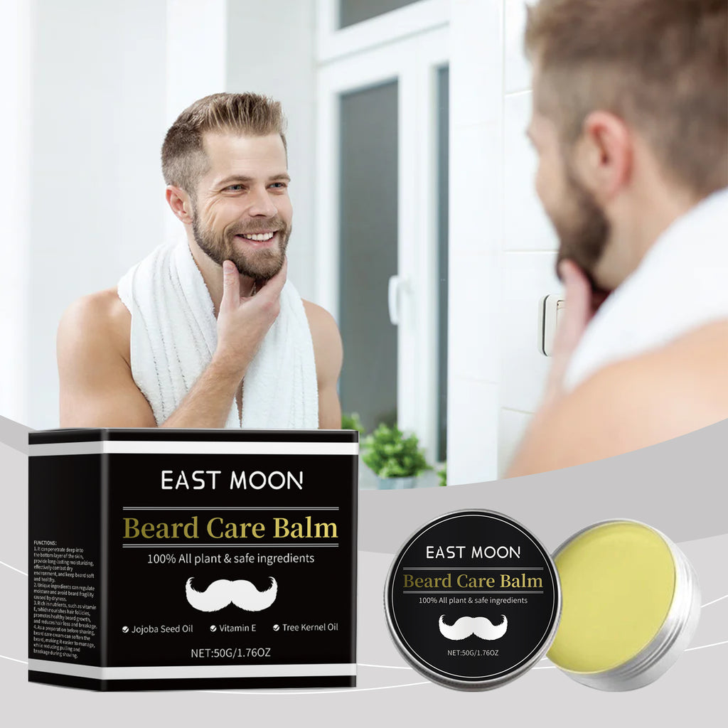 Crème de Soin pour Barbe Homme East Moon, Fortifiante Nourrissante Épaississante Adoucissante Noire Brillante Hydratante