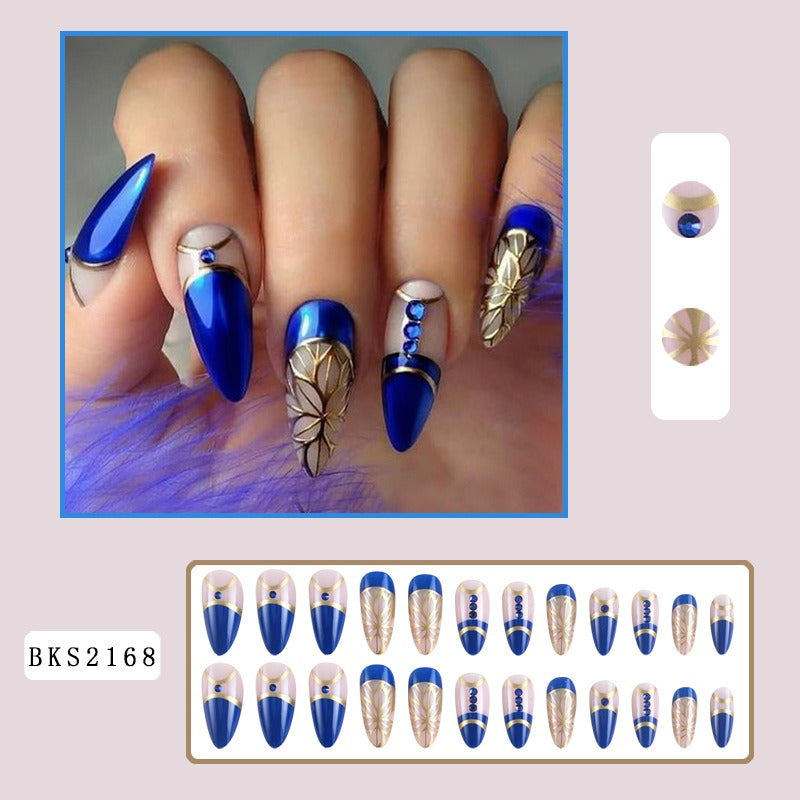 Autocollants d'ongles portables de luxe style palais transfrontalier avec diamants et feuilles d'or