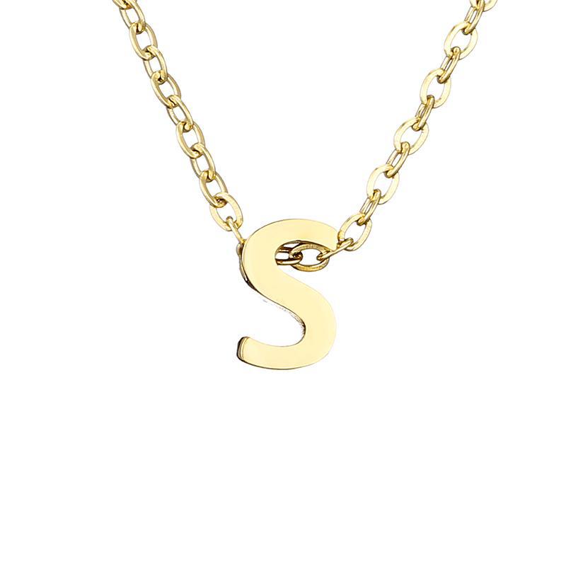 Nouveau Collier Pendentif Lettre en Acier Inoxydable Plaqué Or pour Clavicule