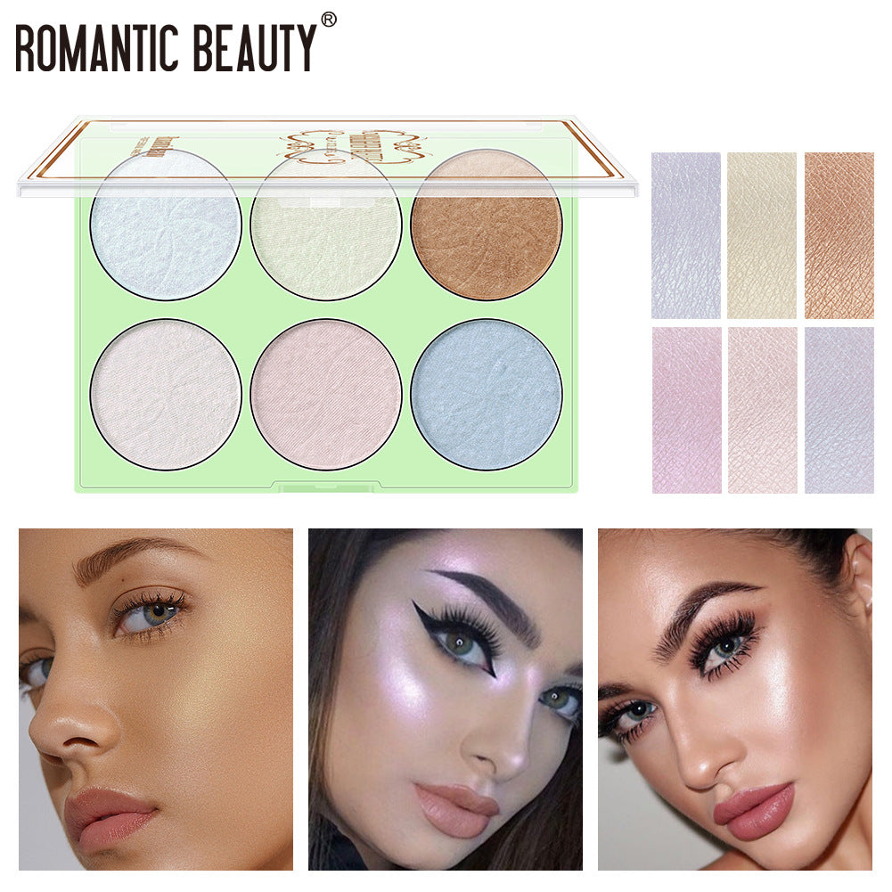 Romantic Beauty Palette Réparatrice 6 Couleurs Illuminateur Perlé Maquillage Visage Réparation Pailleté