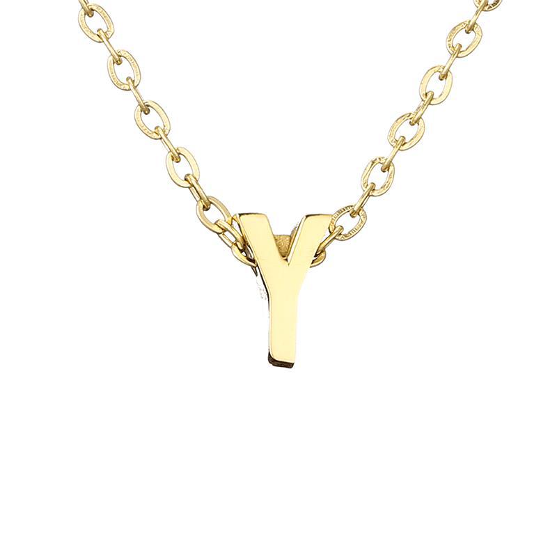 Nouveau Collier Pendentif Lettre en Acier Inoxydable Plaqué Or pour Clavicule