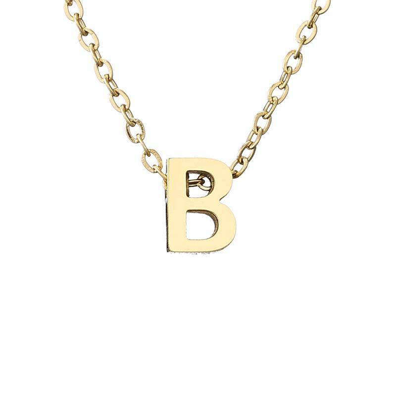 Nouveau Collier Pendentif Lettre en Acier Inoxydable Plaqué Or pour Clavicule