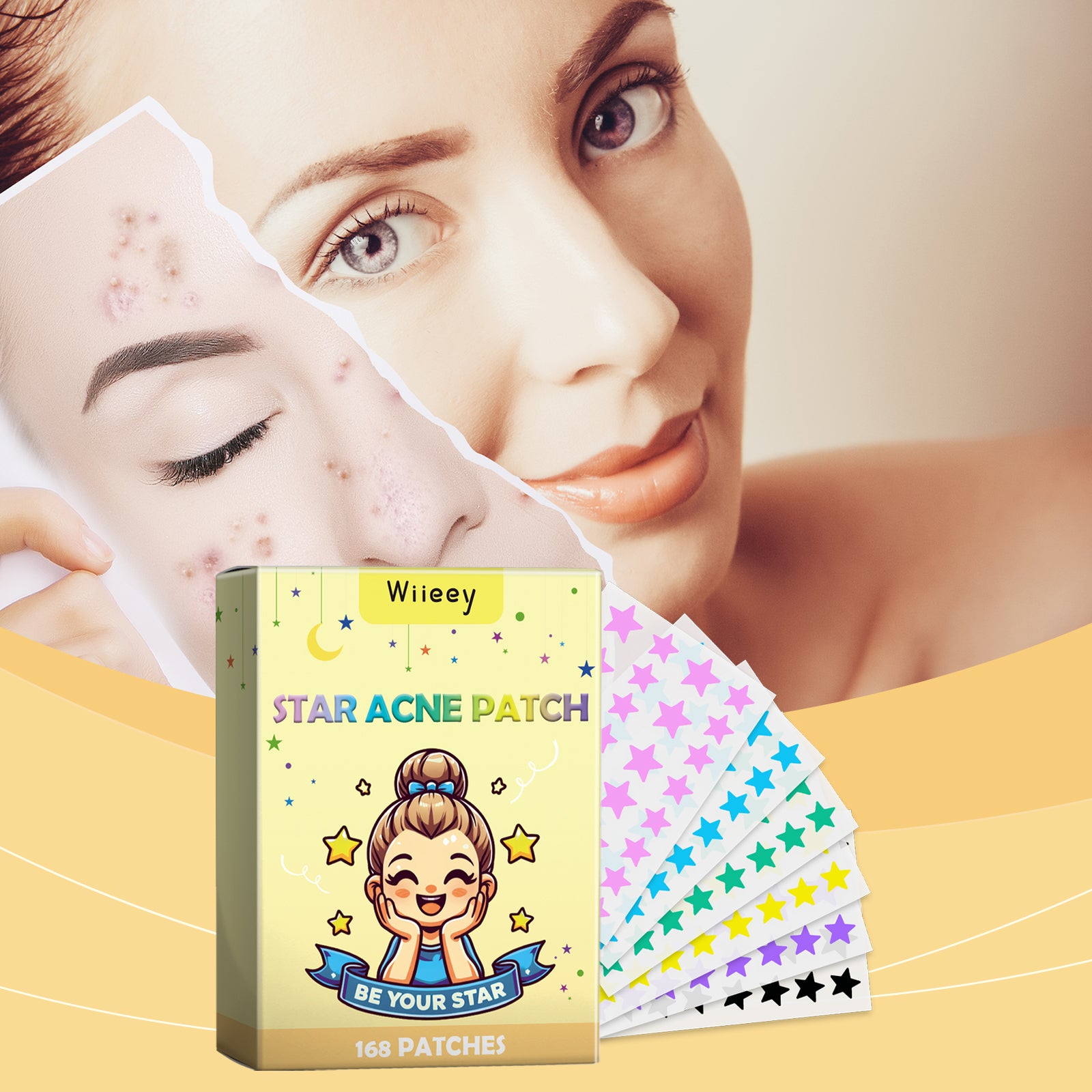 Patch anti-acné étoiles, Réduit l'acné et les marques d'acné, Nettoie le visage, Acné à bouche fermée, Patch anti-acné portable de dessin animé