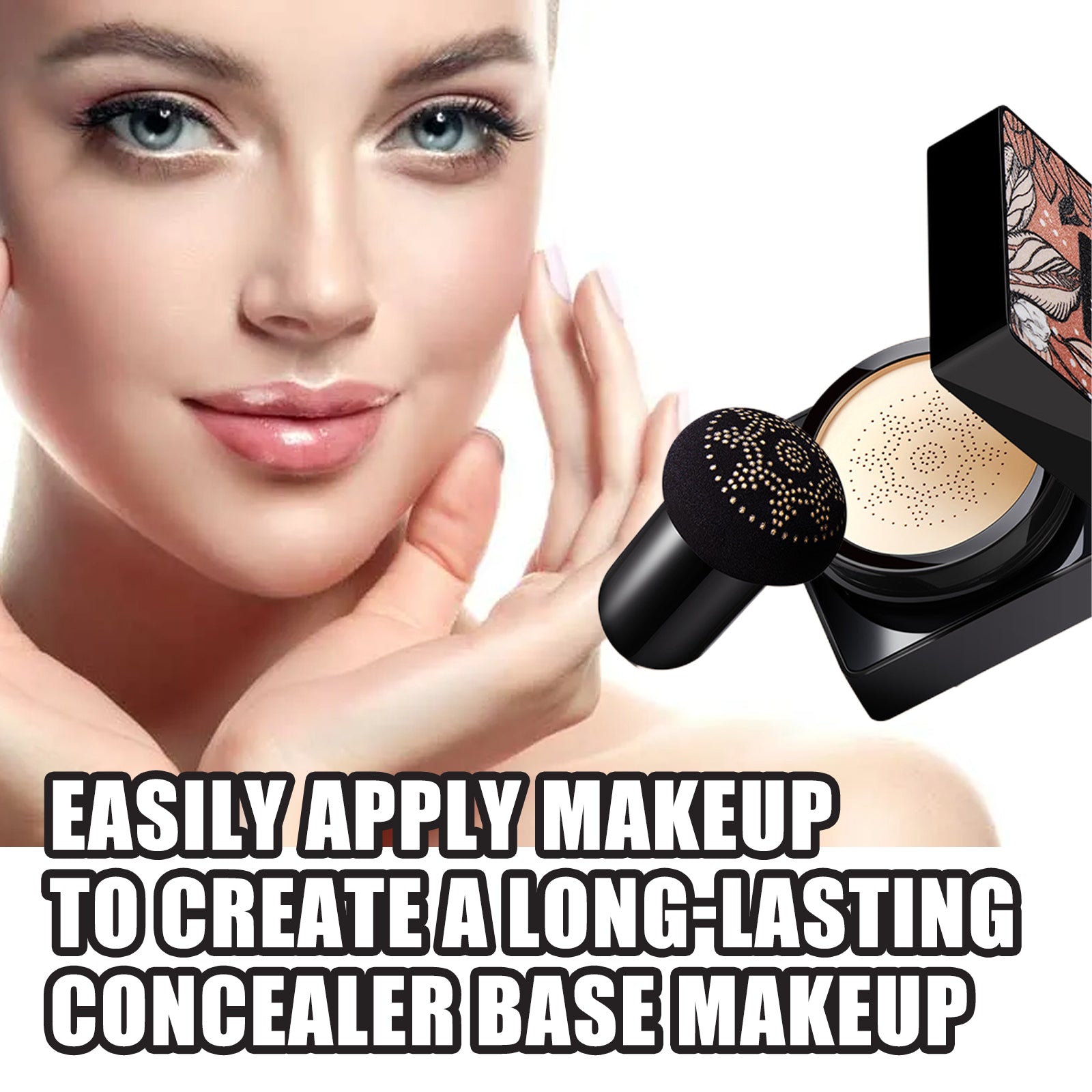 Poudre Éponge Magique, Teint Naturel Blanc Ivoire Pores Invisibles Avec Coussin d'Air Champignon Sur Base de Maquillage