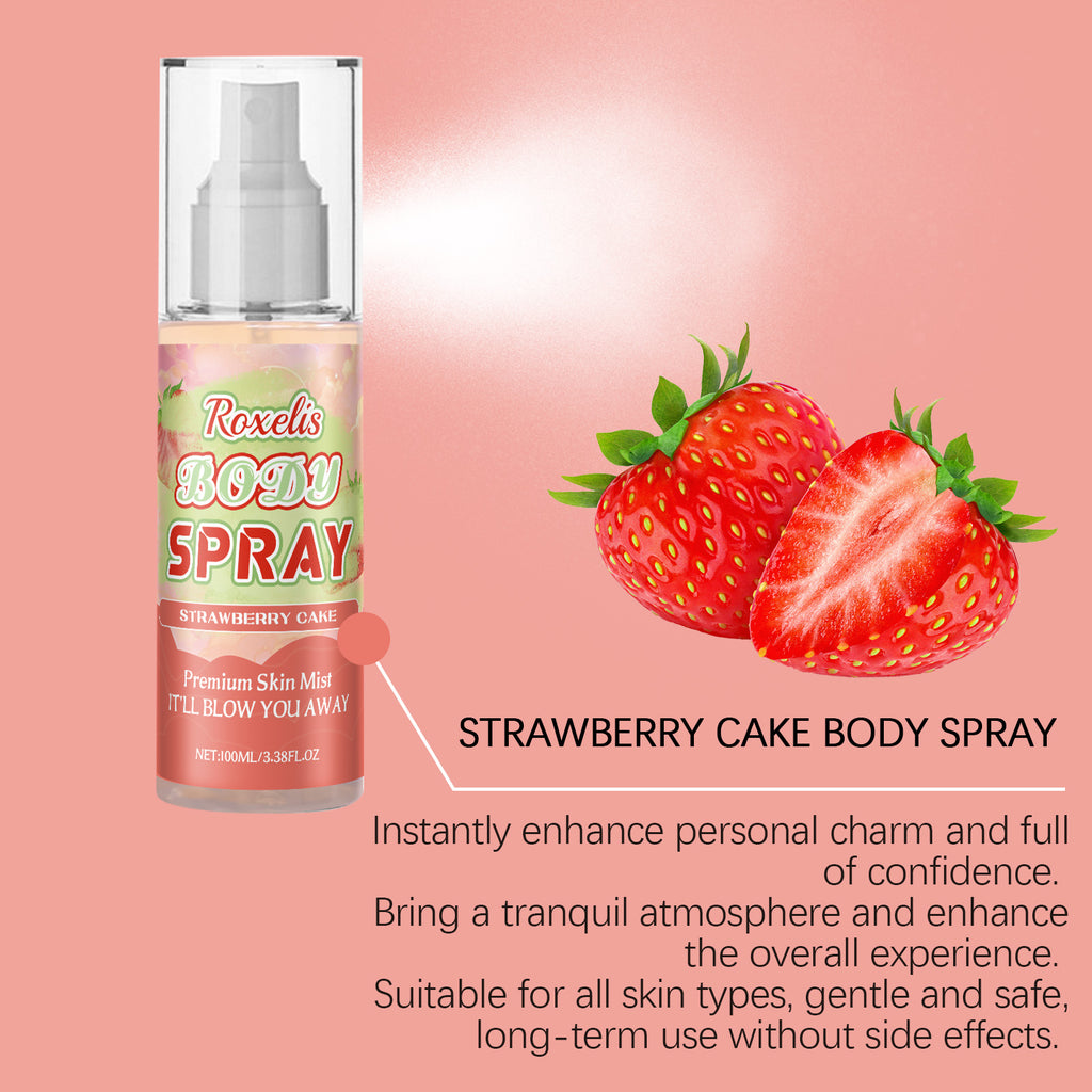 Roxelis Spray Corporel Parfum Fraise Longue Durée Parfum Frais avec une Note Douce Tenue Parfumée Parfum Élégant Léger à Multi-Niveaux