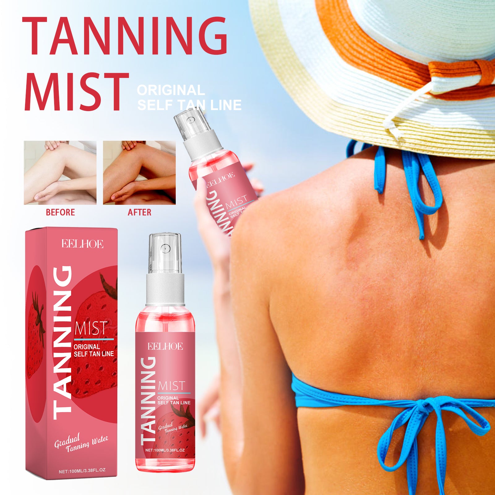 Brume autobronzante, bronzage sans soleil longue durée effet blé, soin hydratant doux pour la peau