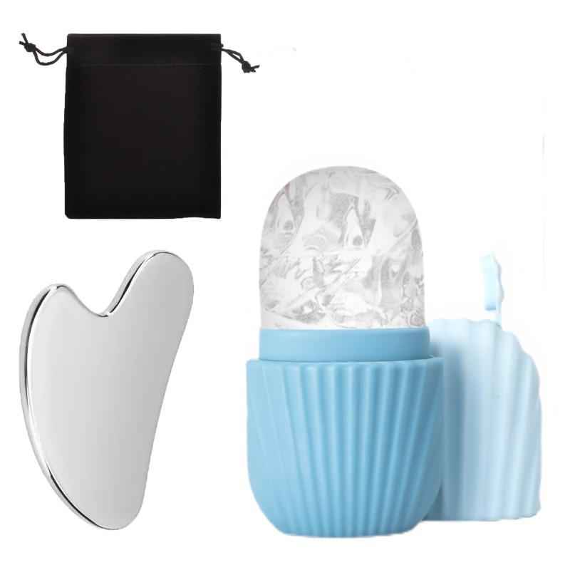 Ensemble d'outils de soin du visage en silicone avec plaque de grattage et sac de rangement pour l'application de glaçons sur le visage