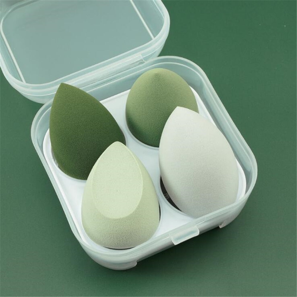 Lot de 4 éponges de maquillage avec boîte de rangement pour fond de teint et poudre, outils de beauté