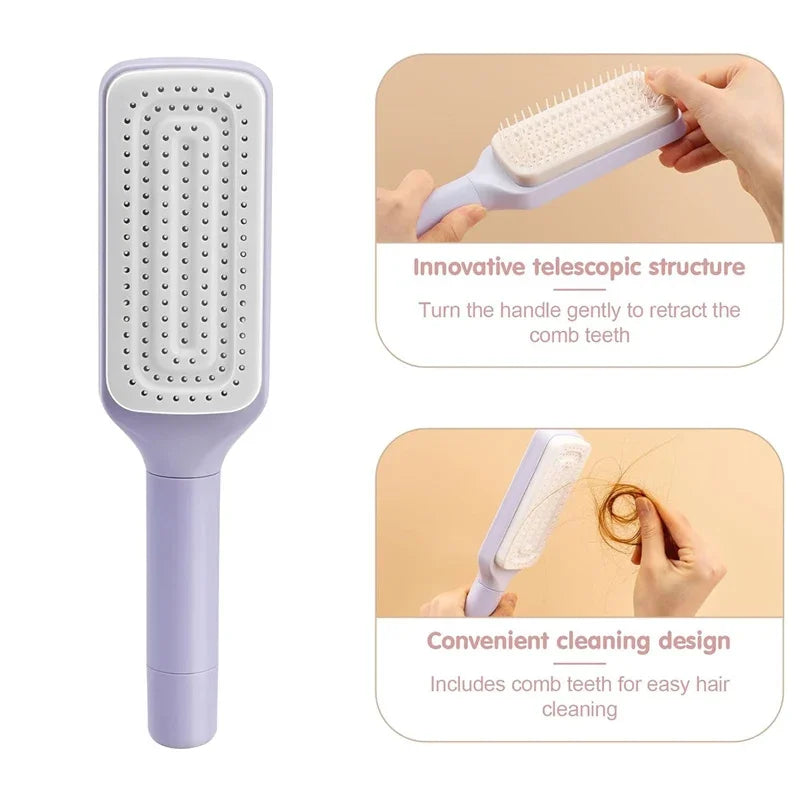 Brosse à cheveux autonettoyante rotative et rétractable avec peigne de levage automatique, peigne de massage antistatique pour cuir chevelu.