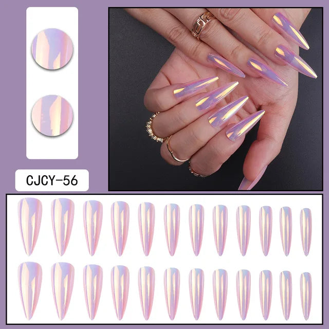 24 faux ongles en ABS avec motif stiletto long 1 gelée de gelée 1 lime à ongles de couleur aléatoire pour un usage quotidien
