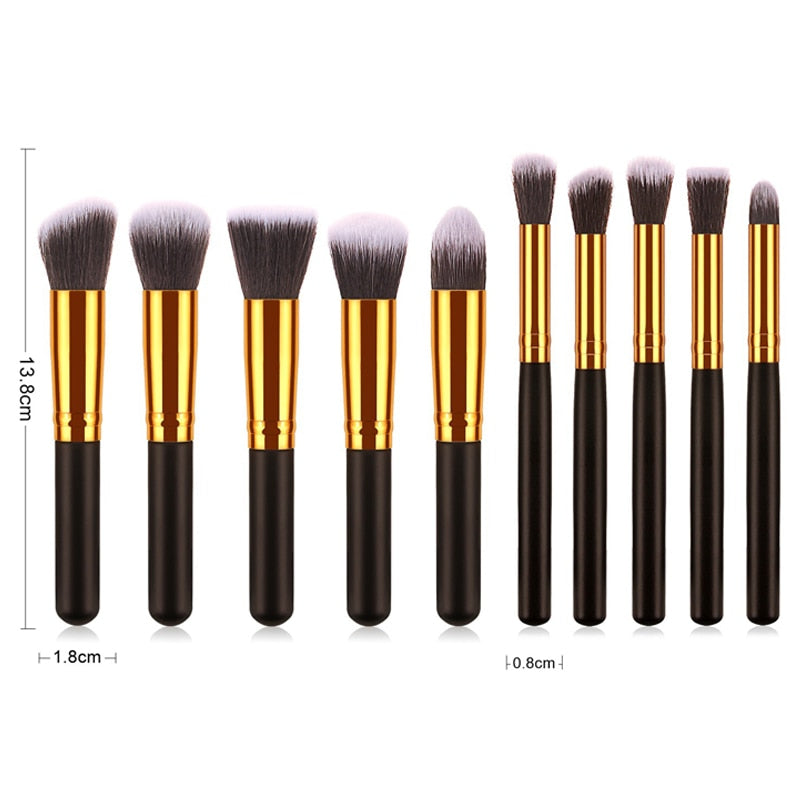 Lot de 10 Pinceaux de Maquillage Argentés/Dorés – Kit Professionnel pour Fond de Teint, Estompage, Fard à Joues, Poudre, Fards à Paupières