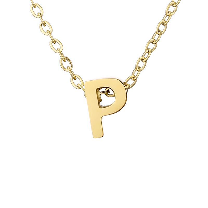 Nouveau Collier Pendentif Lettre en Acier Inoxydable Plaqué Or pour Clavicule