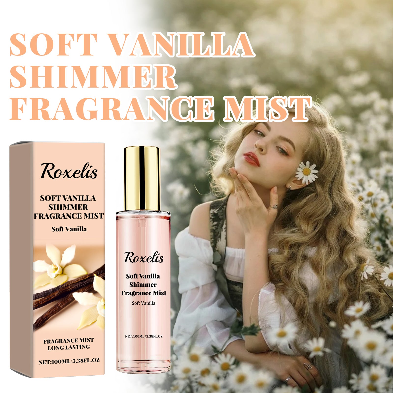 Brume parfumée Vanille Douce Scintillante, parfum longue durée, fraîche et naturelle, rendez-vous en couple avec un parfum pour créer une atmosphère de rencontre.