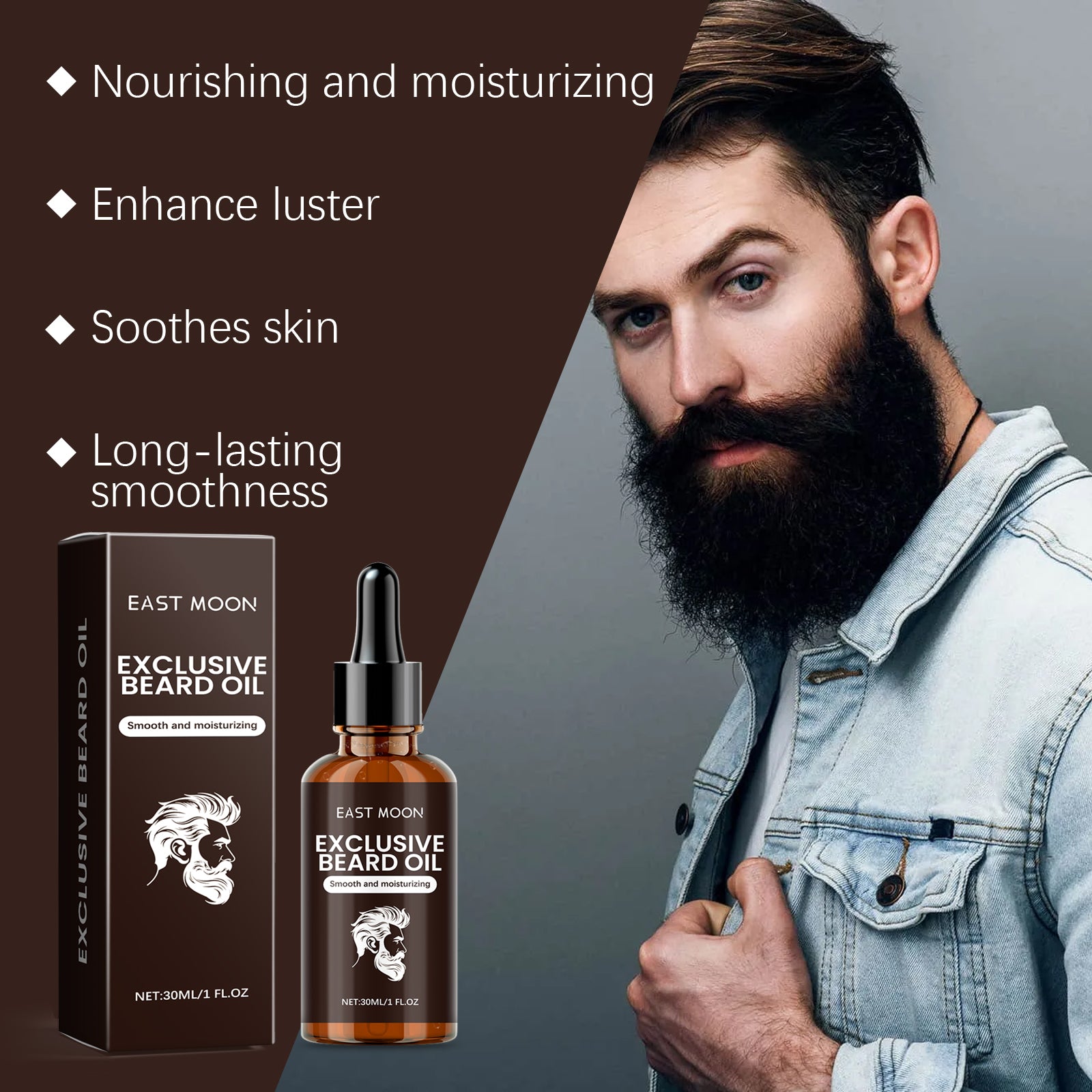 Huile à Barbe pour Homme - Nourrissante, Réparatrice, Anti-Frisottis, Assouplissante - Huile Essentielle pour Barbe et Poils