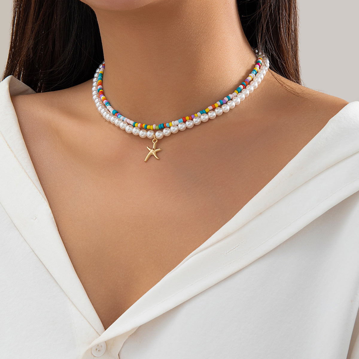 Mizhu Beach Océan Accessoires Tendance Polyvalent Collier Coquillage Étoile de Mer pour Femme