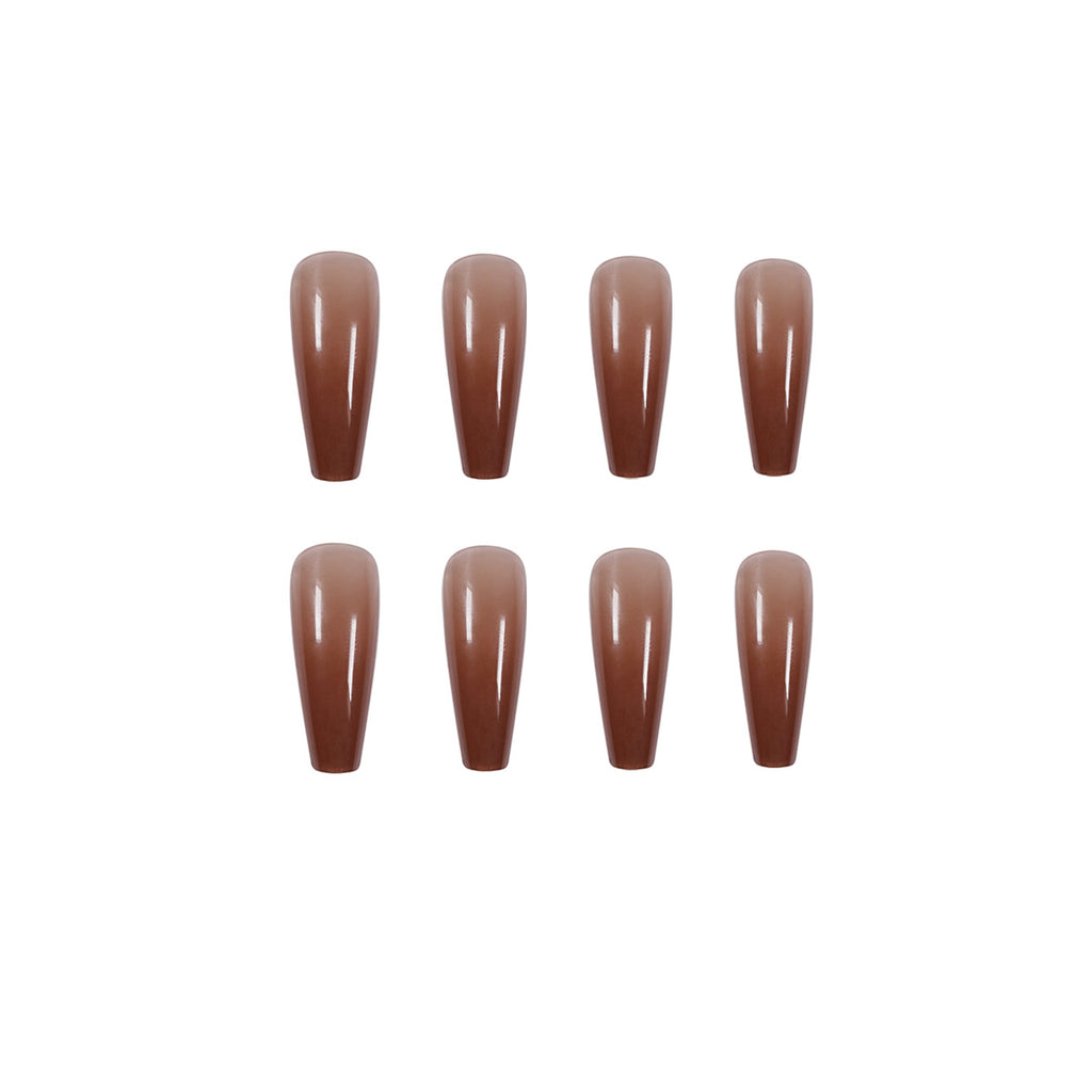 Faux ongles finis transparents couleur café glacé longs style ballerine, patchs d'ongles amovibles