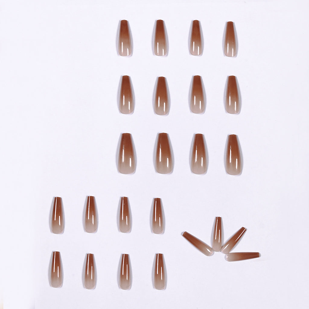 Faux ongles finis transparents couleur café glacé longs style ballerine, patchs d'ongles amovibles