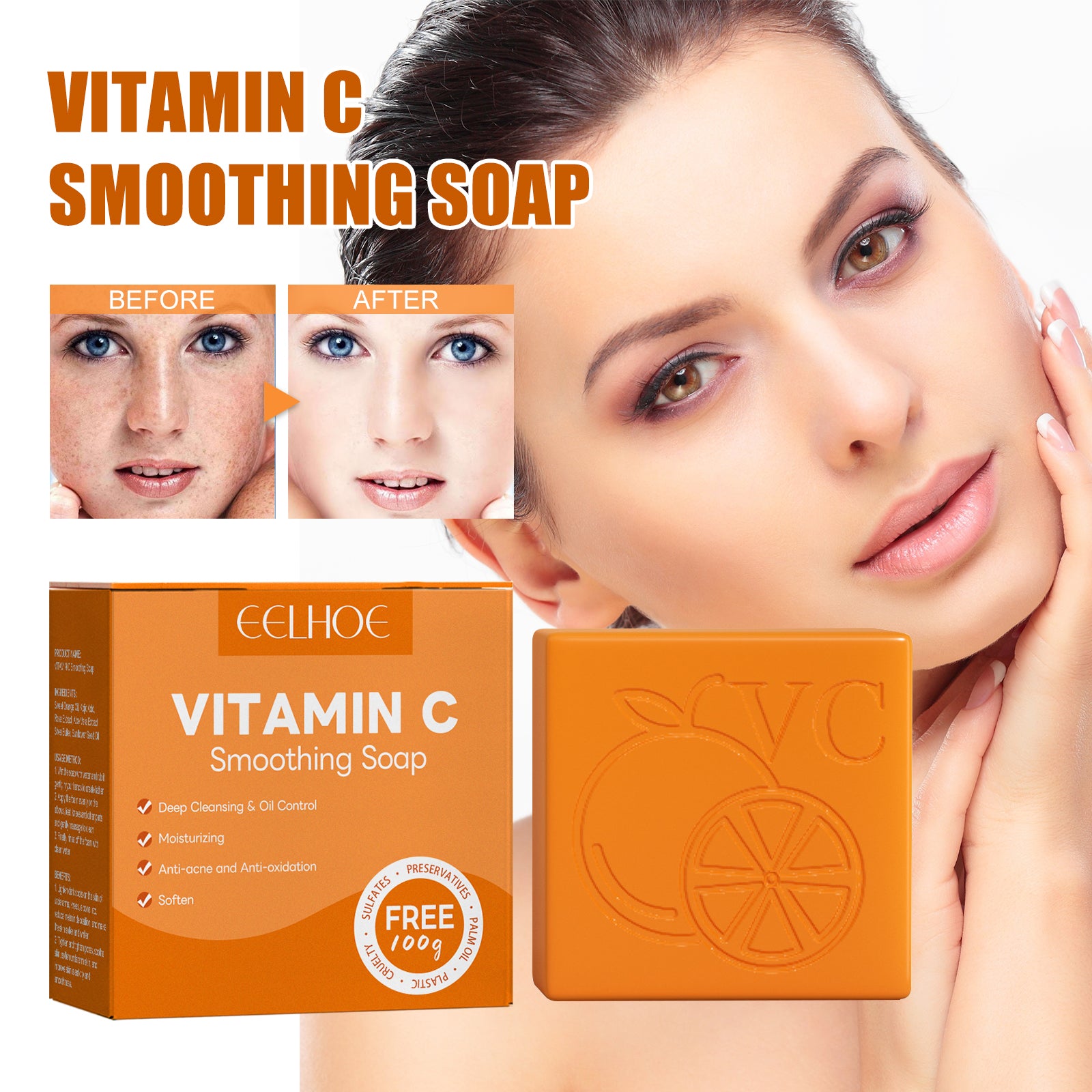 Savon éclaircissant à la vitamine C pour réduire les imperfections, nettoyer en profondeur, hydrater et illuminer la peau