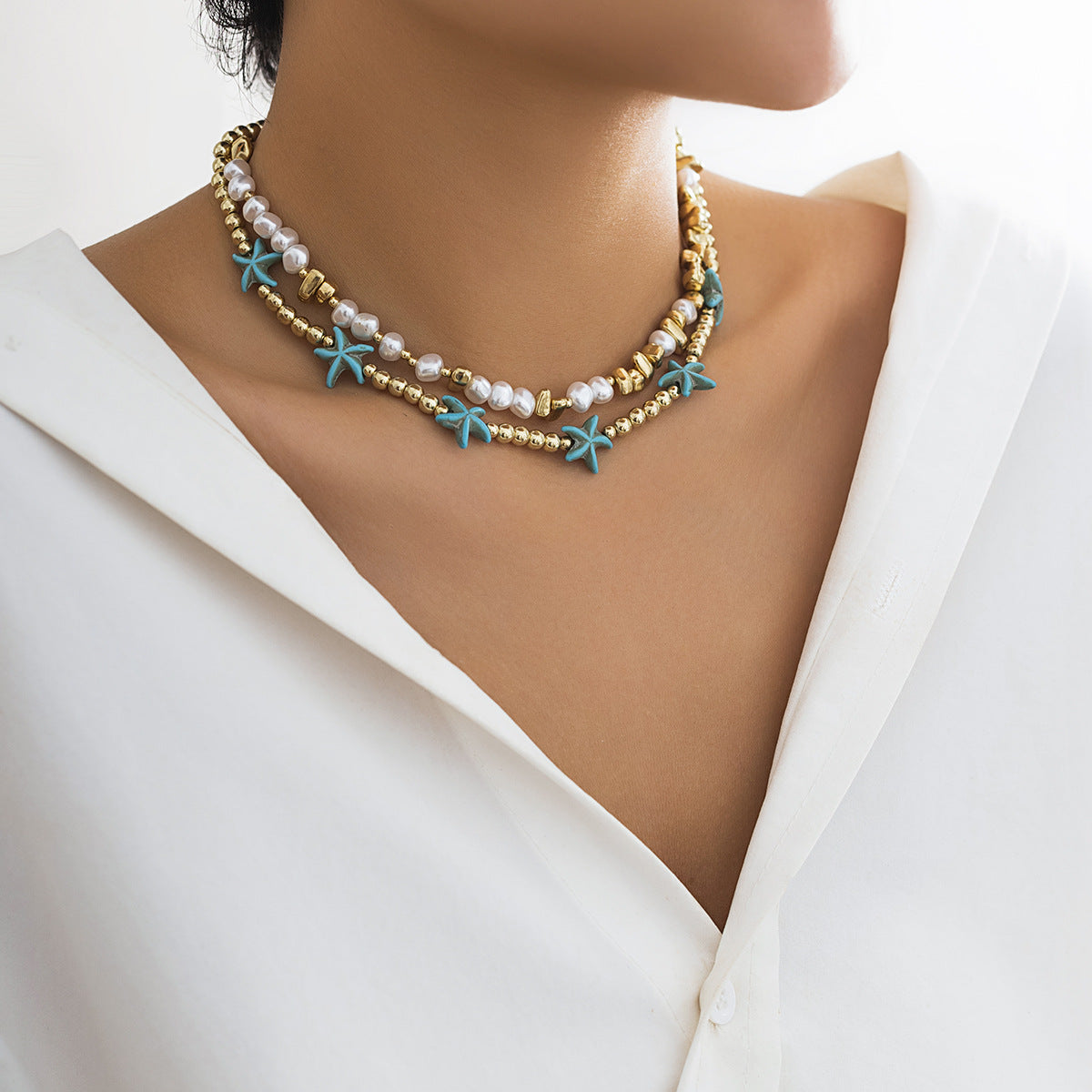 Mizhu Beach Océan Accessoires Tendance Polyvalent Collier Coquillage Étoile de Mer pour Femme