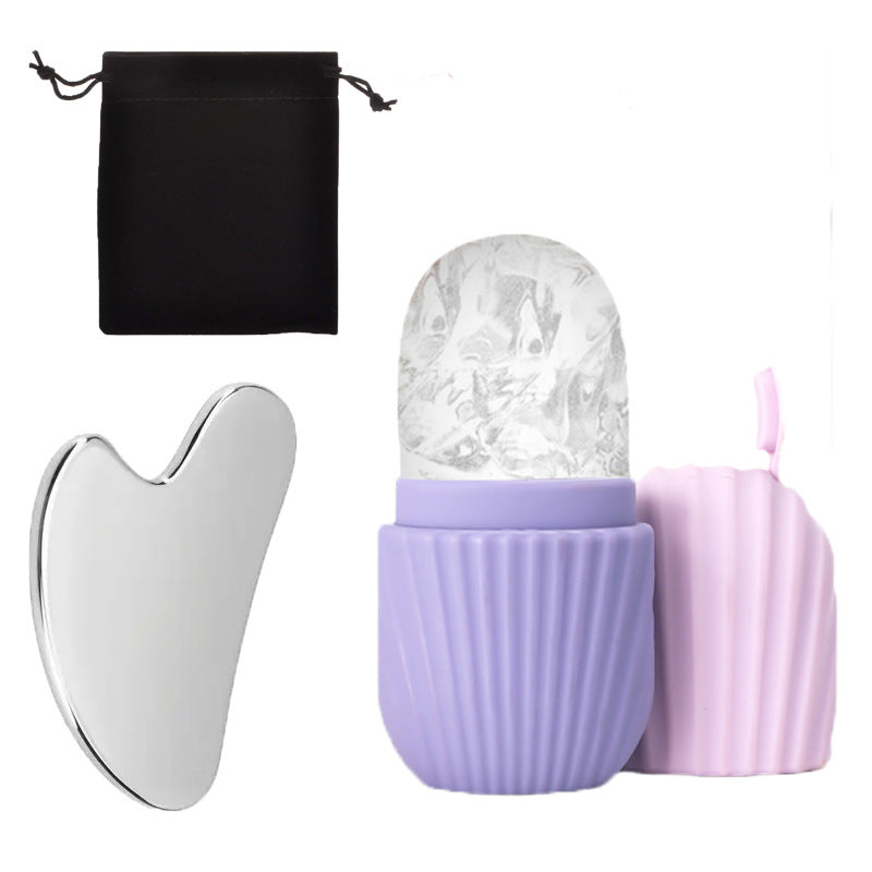 Ensemble d'outils de soin du visage en silicone avec plaque de grattage et sac de rangement pour l'application de glaçons sur le visage