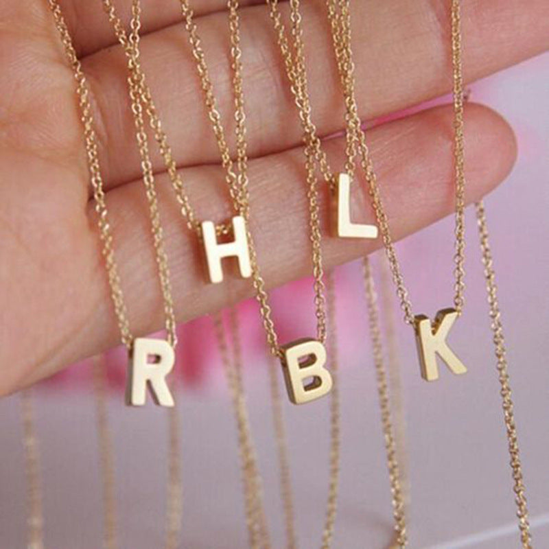 Nouveau Collier Pendentif Lettre en Acier Inoxydable Plaqué Or pour Clavicule