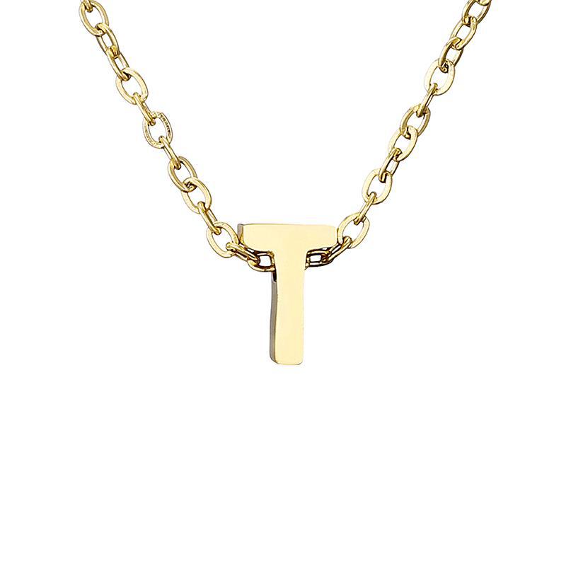 Nouveau Collier Pendentif Lettre en Acier Inoxydable Plaqué Or pour Clavicule