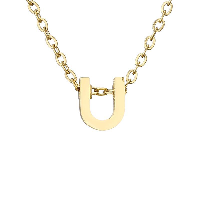 Nouveau Collier Pendentif Lettre en Acier Inoxydable Plaqué Or pour Clavicule