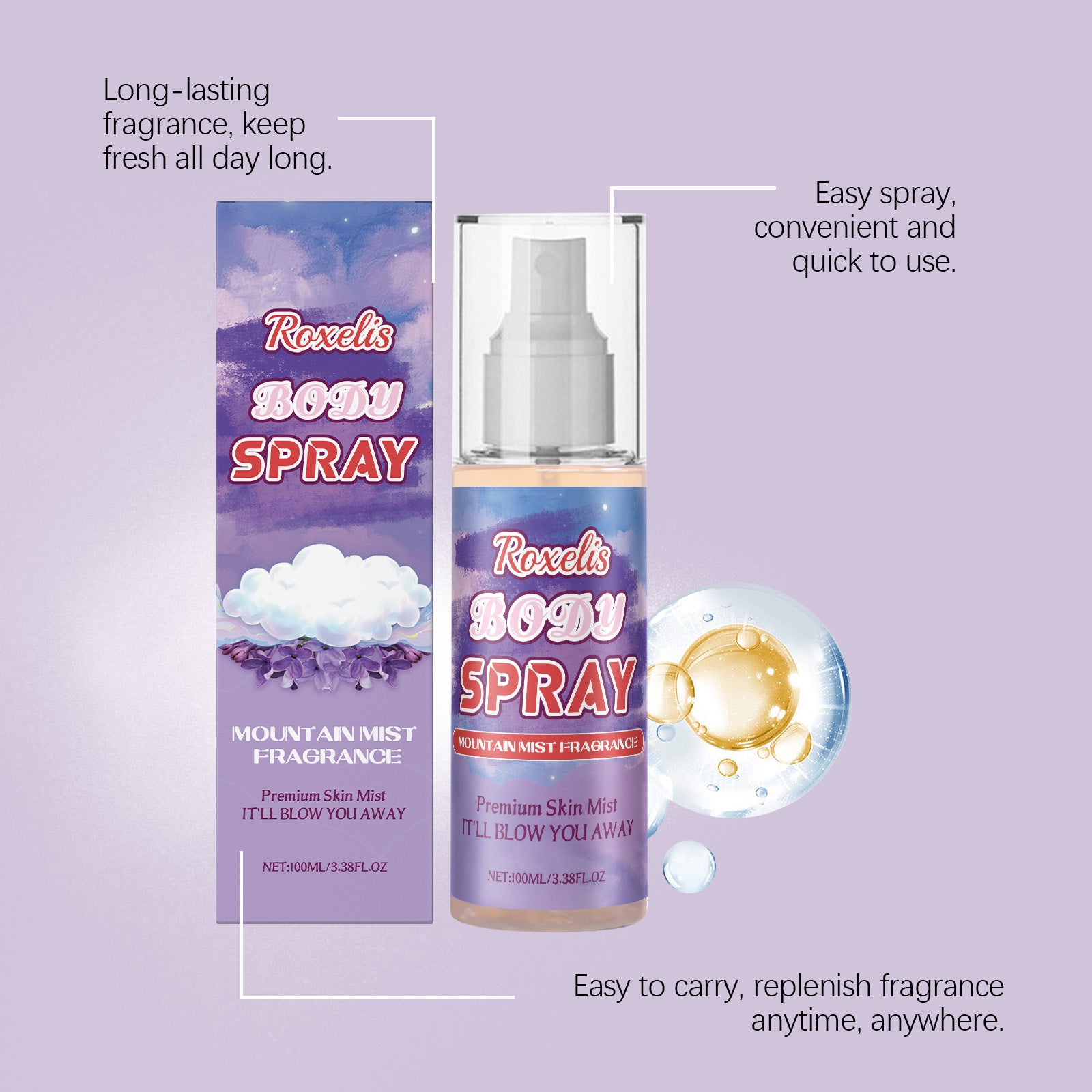 Roxelis Mountain Mist Parfum d'Ambiance Spray Niche Frais Ton Doux et Élégant Parfum Longue Durée Spray Corporel