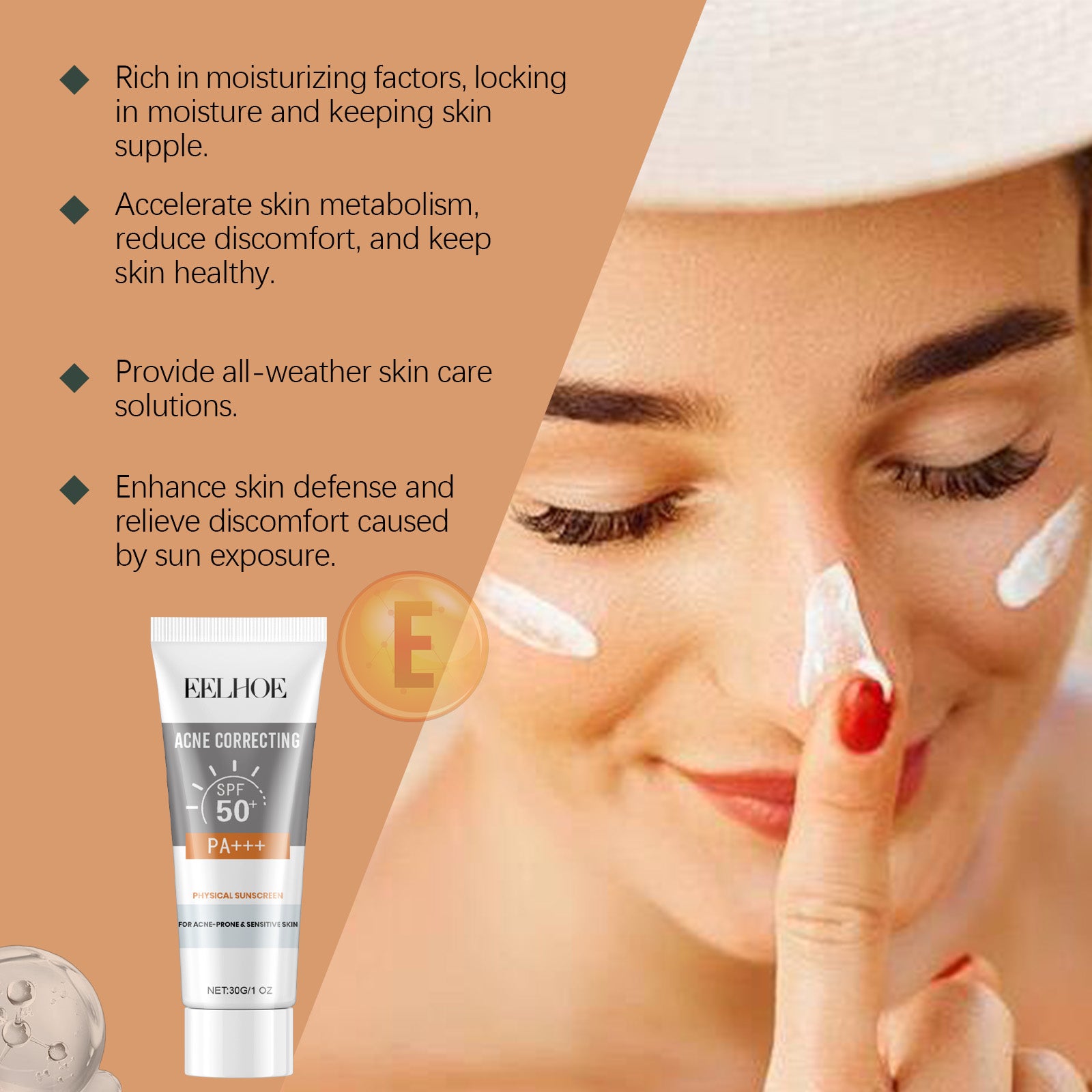 EELHOE Écran solaire physique, Écran solaire hydratant pour le visage, Soin de la peau hydratant et nourrissant