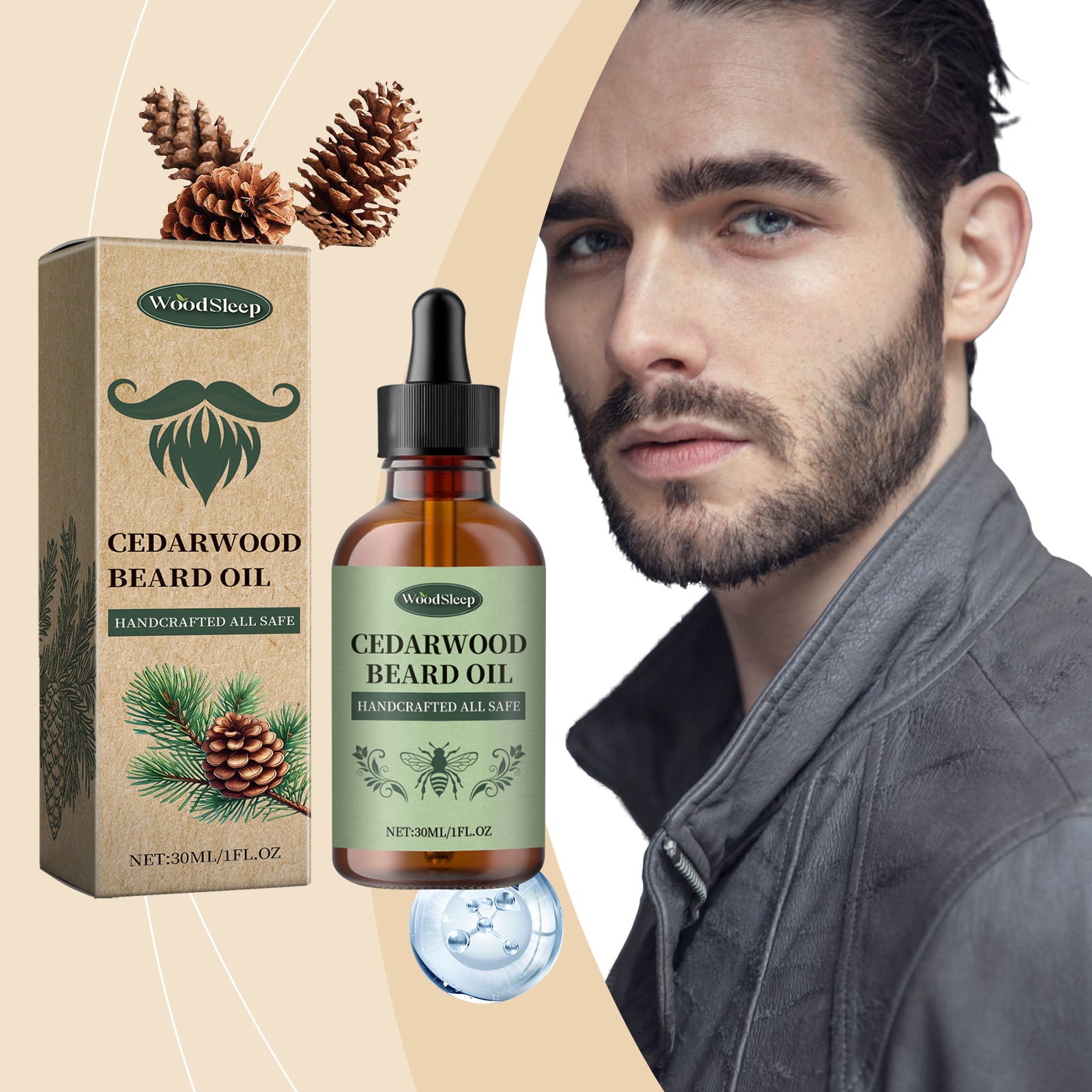 WoodSleep Huile Essentielle Soin Barbe Homme Nourrit, Fait Briller Et Adoucit La Barbe, Huile Essentielle De Soin Lissant