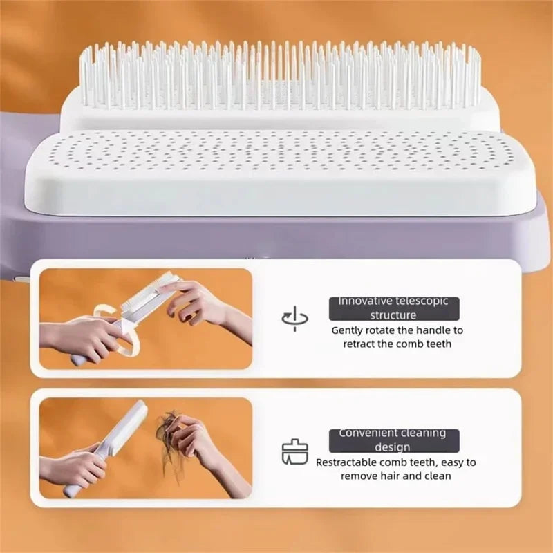 Brosse à cheveux autonettoyante rotative et rétractable avec peigne de levage automatique, peigne de massage antistatique pour cuir chevelu.