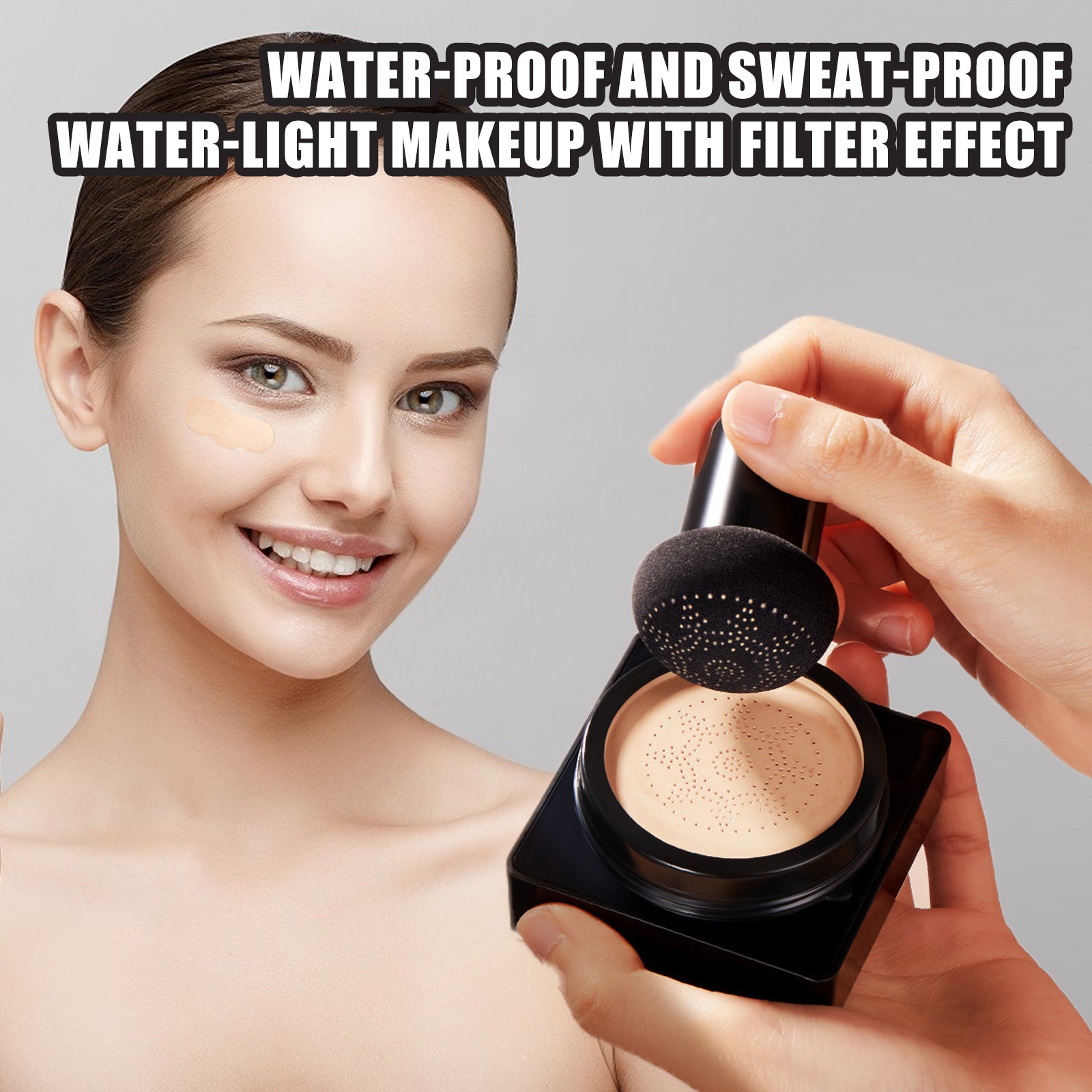 Poudre Éponge Magique, Teint Naturel Blanc Ivoire Pores Invisibles Avec Coussin d'Air Champignon Sur Base de Maquillage
