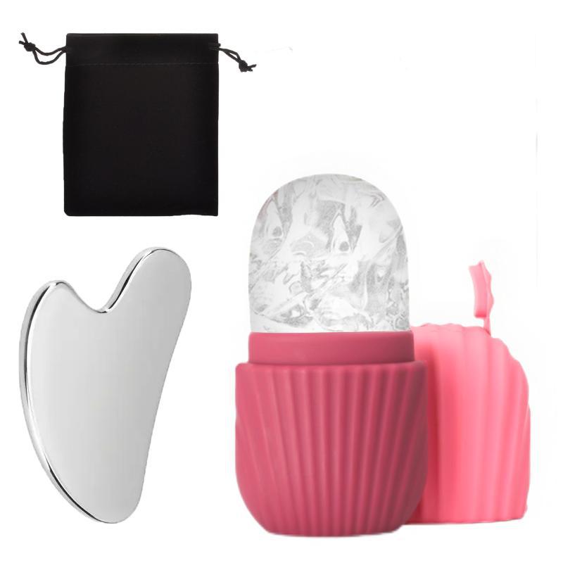 Ensemble d'outils de soin du visage en silicone avec plaque de grattage et sac de rangement pour l'application de glaçons sur le visage