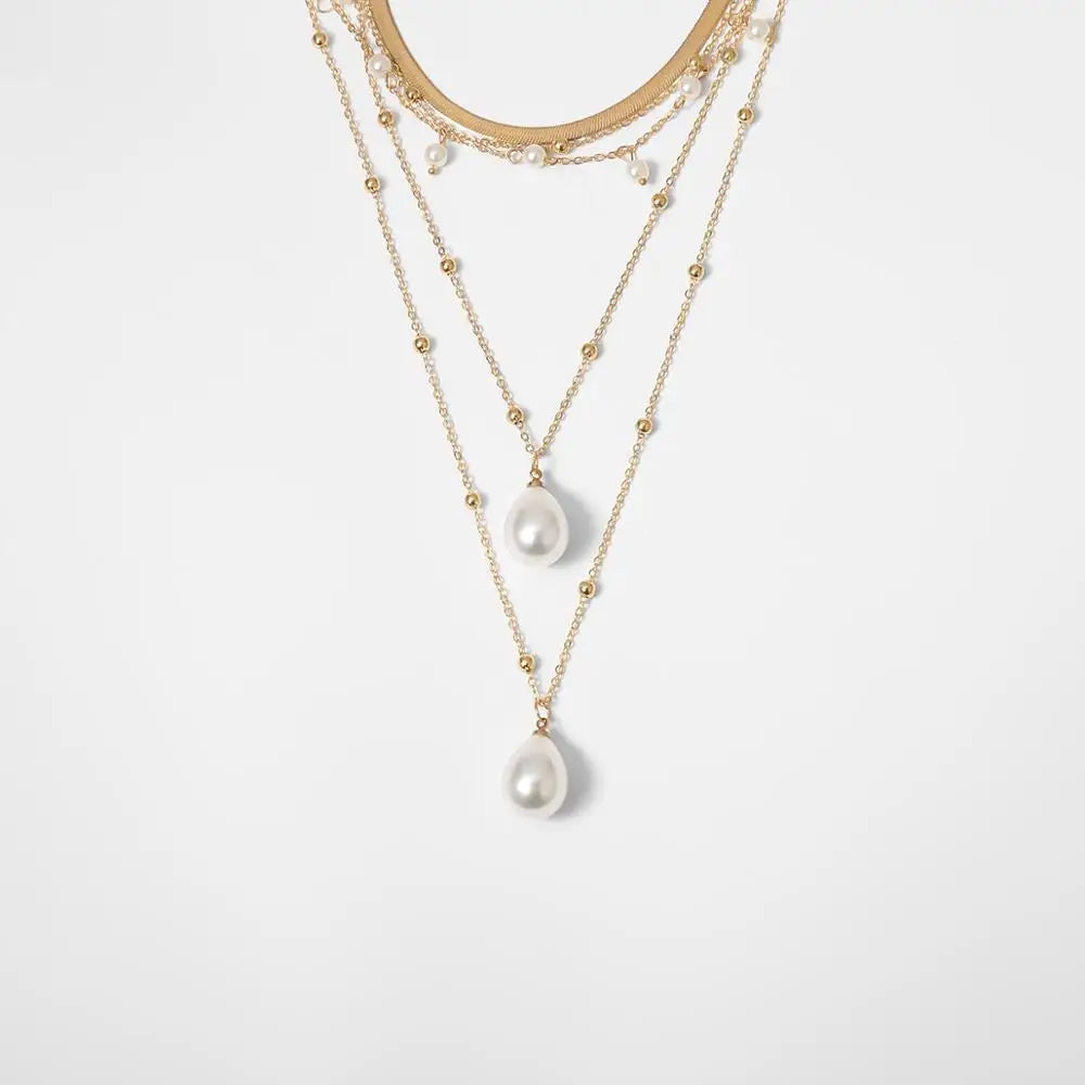 Collier Ras du Cou Gothique en Perles d'Imitation avec Pompon, Colar Statement Mariage Punk Lariat Serpent Longue Chaîne Collier Bijoux Femme