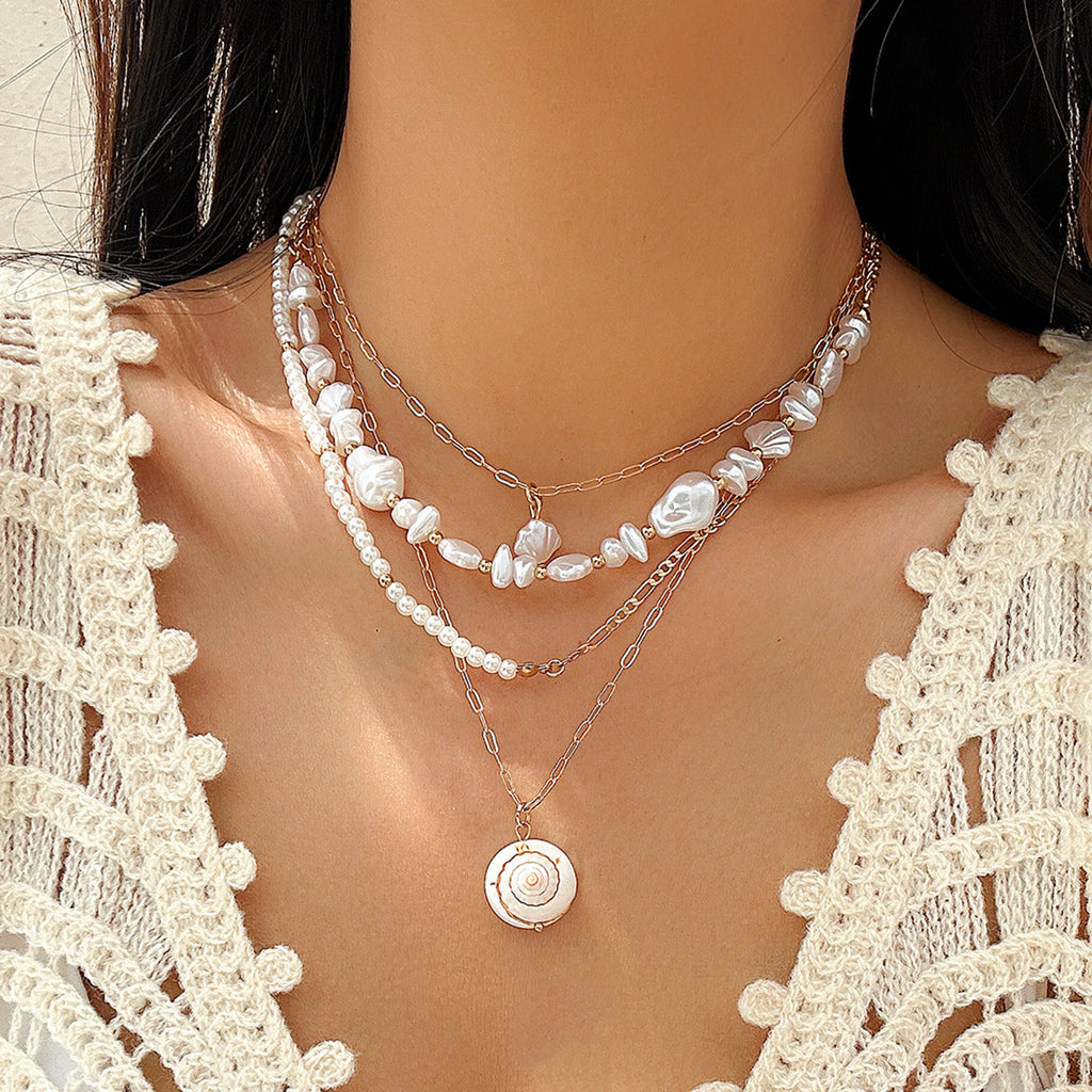 Collier rétro perlé style océan en coquillage, collier de perles d'imitation baroque en pierre concassée