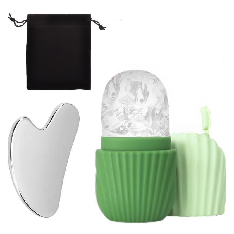 Ensemble d'outils de soin du visage en silicone avec plaque de grattage et sac de rangement pour l'application de glaçons sur le visage