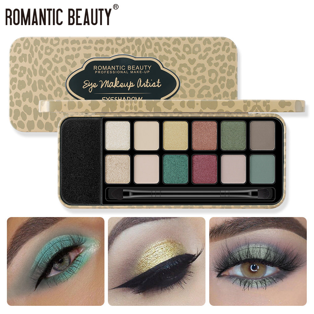 Romantic Beauty 12 couleurs fard à paupières léopard maquillage perle finition mate fard à paupières palette pinceau