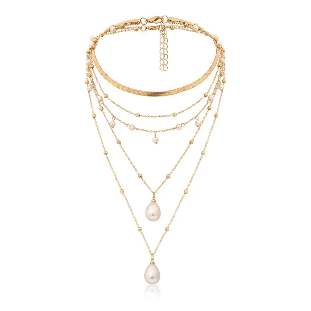 Collier Ras du Cou Gothique en Perles d'Imitation avec Pompon, Colar Statement Mariage Punk Lariat Serpent Longue Chaîne Collier Bijoux Femme