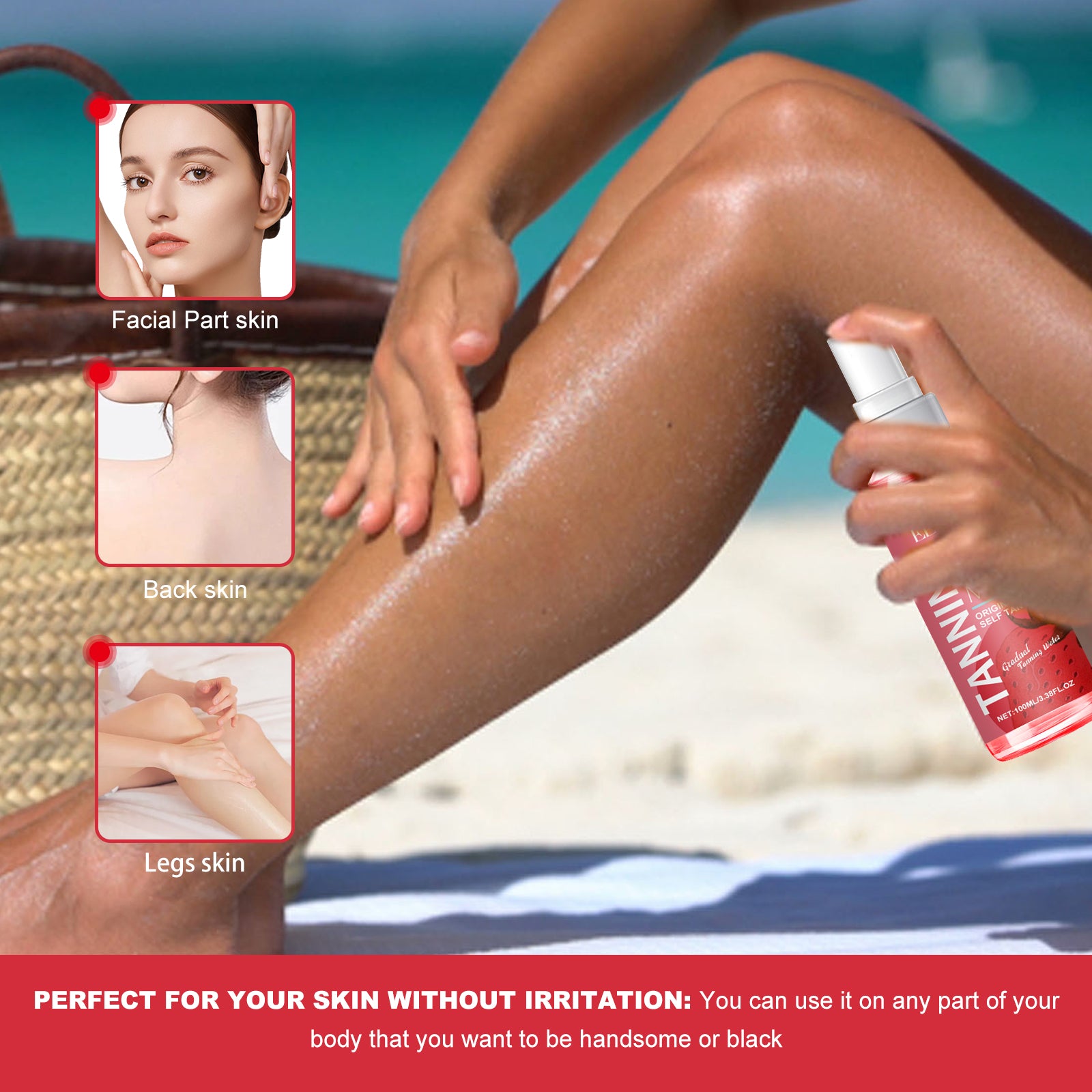 Brume autobronzante, bronzage sans soleil longue durée effet blé, soin hydratant doux pour la peau