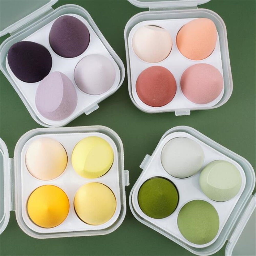 Lot de 4 éponges de maquillage avec boîte de rangement pour fond de teint et poudre, outils de beauté