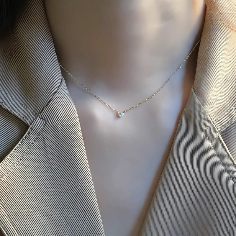 Collier en argent pur S925 plaqué or 14 carats, mini cœur, avec diamants, chaîne fine pour la clavicule.