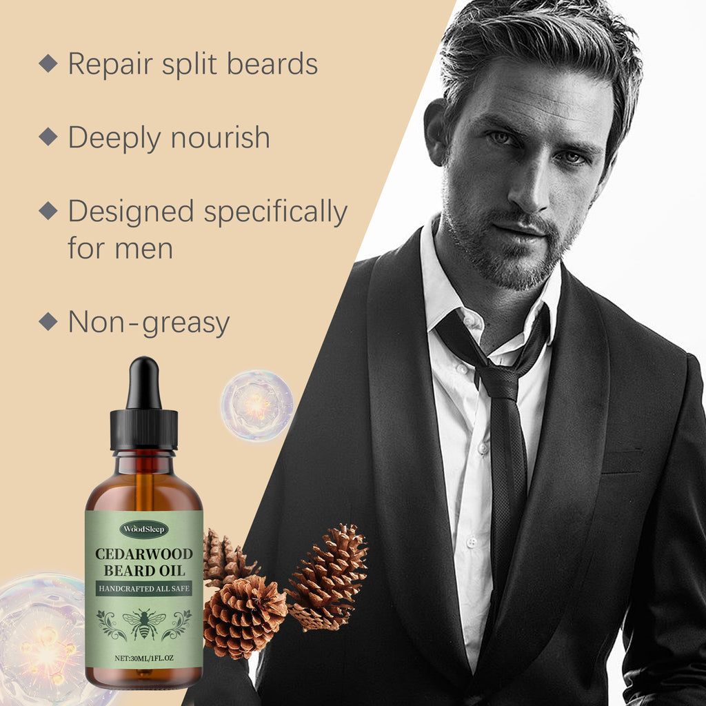 WoodSleep Huile Essentielle Soin Barbe Homme Nourrit, Fait Briller Et Adoucit La Barbe, Huile Essentielle De Soin Lissant