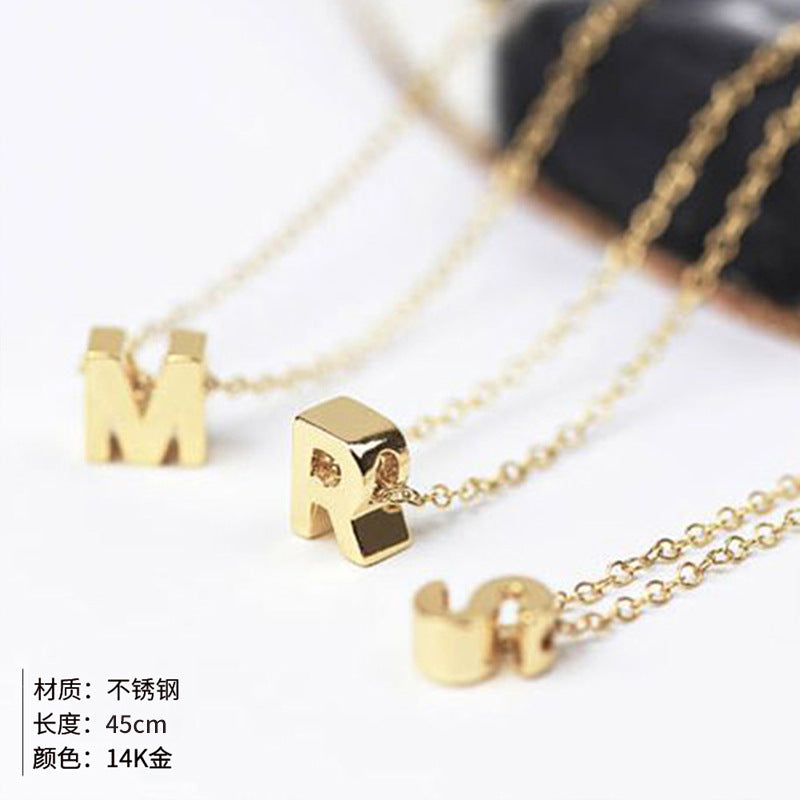 Nouveau Collier Pendentif Lettre en Acier Inoxydable Plaqué Or pour Clavicule