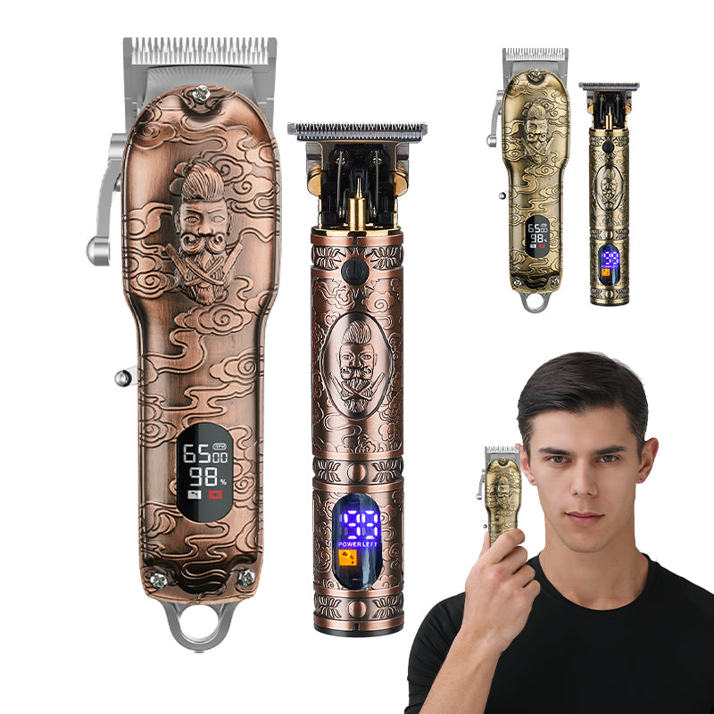 Tondeuse à Cheveux Entièrement Métallique Rétro Tête d'Huile Sculpture Ciseaux Machine Set Tondeuse à Cheveux Électrique à Chargement USB