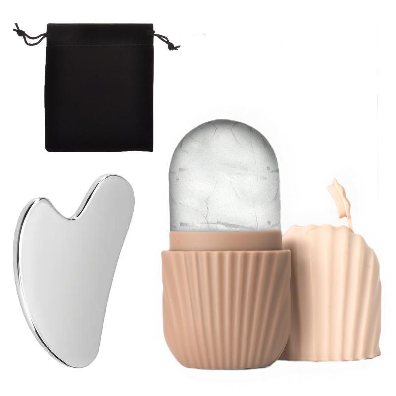 Ensemble d'outils de soin du visage en silicone avec plaque de grattage et sac de rangement pour l'application de glaçons sur le visage