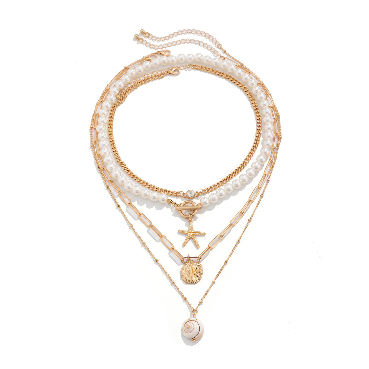 Collier de perles, collier de perles d'imitation de plage, coquillage étoile de mer, collier de vacances rétro