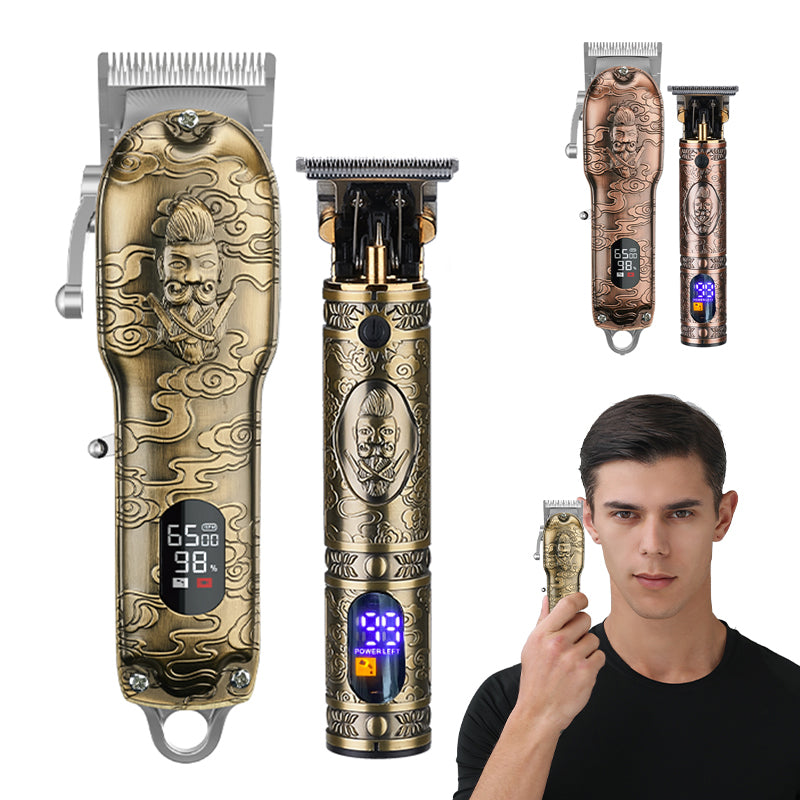 Tondeuse à Cheveux Entièrement Métallique Rétro Tête d'Huile Sculpture Ciseaux Machine Set Tondeuse à Cheveux Électrique à Chargement USB