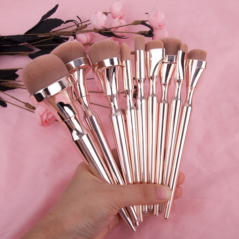 Lot de 9 pinceaux de maquillage or rose outil cosmétique de beauté
