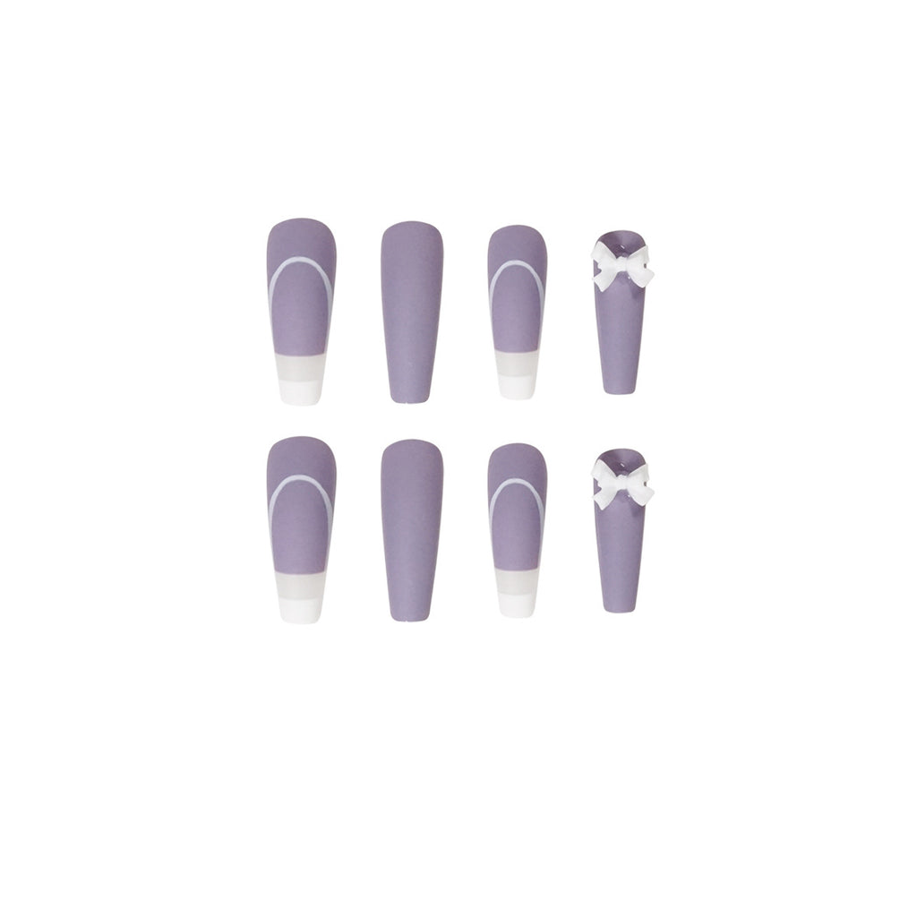 Ongles artificiels amovibles pour manucure française violette en rotin, prêt-à-porter, faux ongles, patchs d'ongles