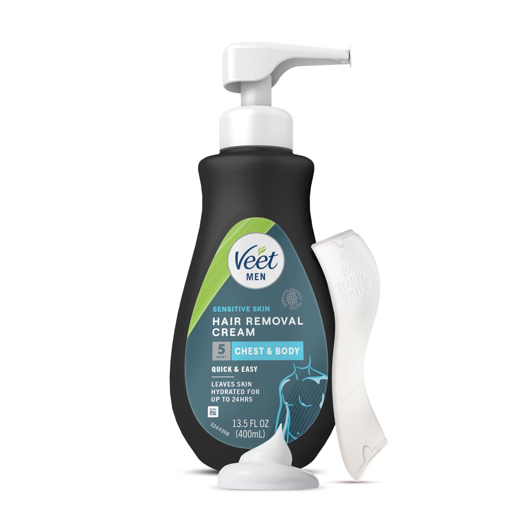 Crème dépilatoire Veet Men pour peaux sensibles, 400 ml, sans douleur, effet durable et rapide, fini net, testée dermatologiquement. À utiliser sur la poitrine, le dos, les bras, les jambes et les aisselles (lot de 2).
